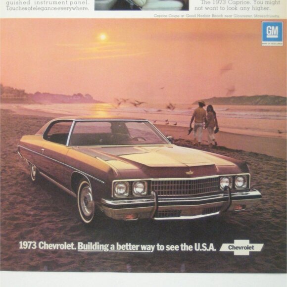 1973 Chevrolet Caprice Ad Print USA Beach Sunset Couple Ad - Picture 2 of 2